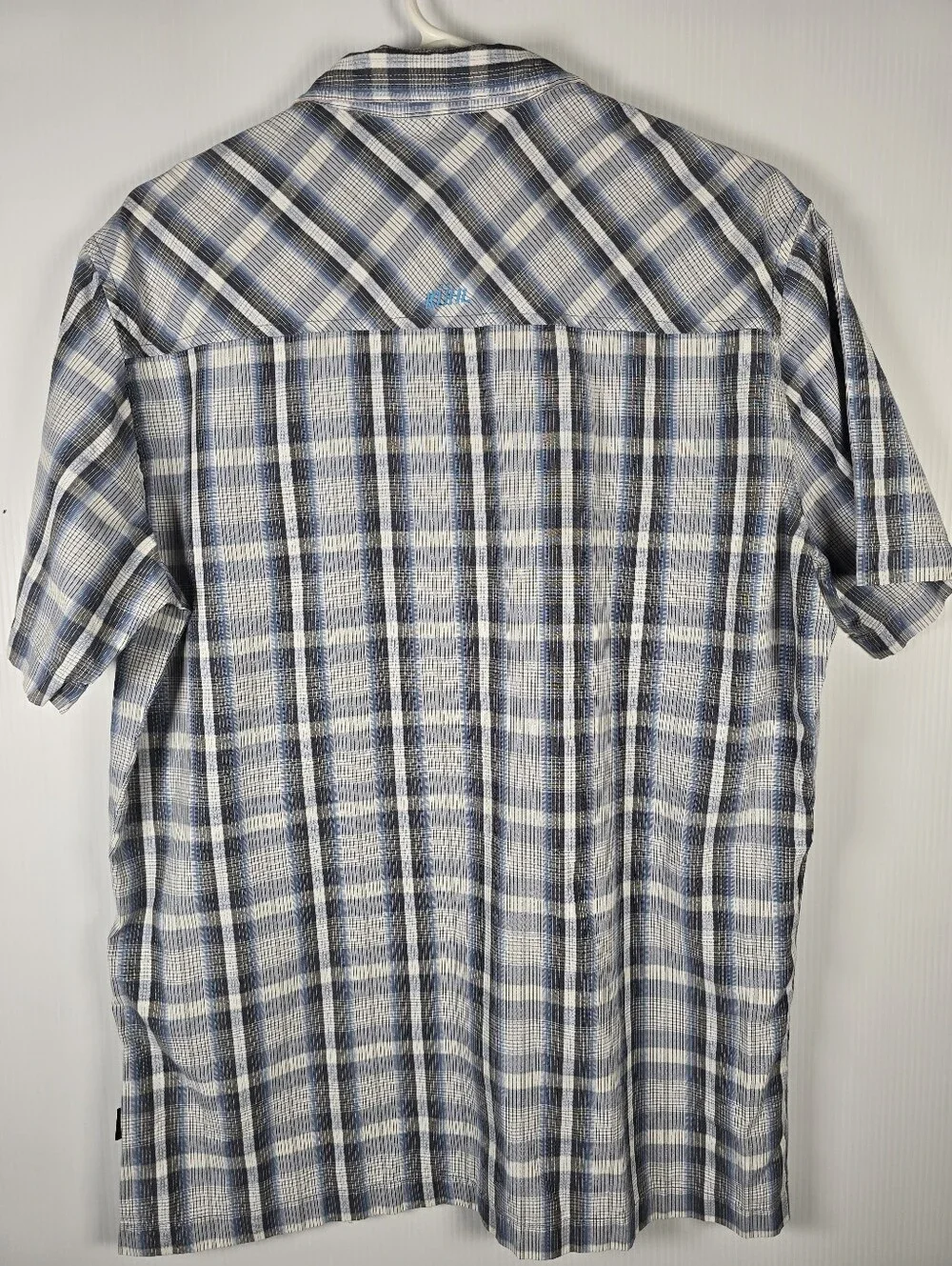 Kuhl Men’s Grey Plaid Short Sleeve Button Down Shirt Cotton Poly Casual Shirt M